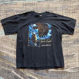 Men's Vintage 90's American Bald Eagle Steamboat Colorado Black Shirt Sz 2XL XXL